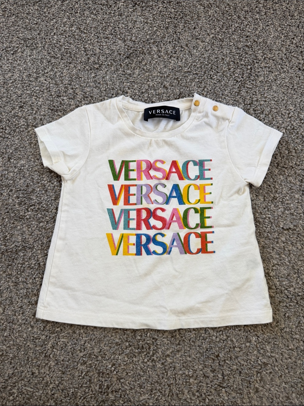Versace White Kids Tee with Rainbow Logo Stack